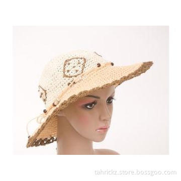 Natural 57cm Raffia Brown Womens Sun Hats , Autumn Paper Su